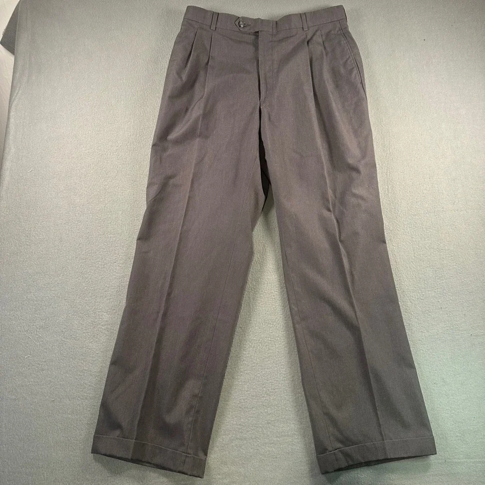 Jos. A. Bank Mens Pleated Cuffed Dress Pants Charcoal Gray USA Made 32x31